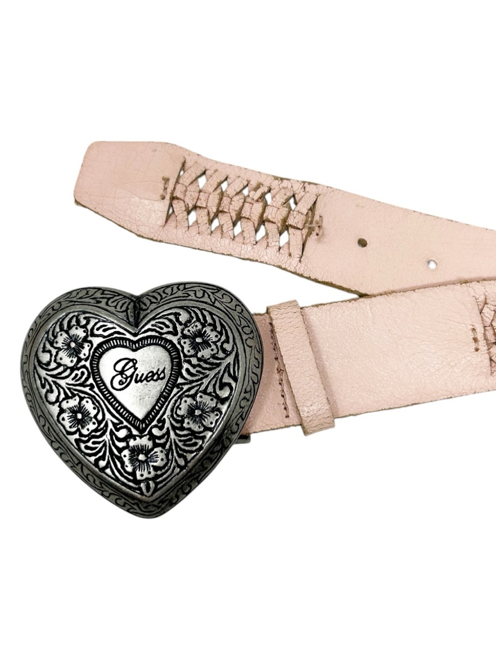 Guess Genuine Leather Belt with Heart Buckle